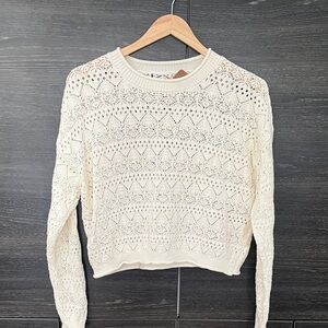 Open Knit Cream Crop Sweater Med